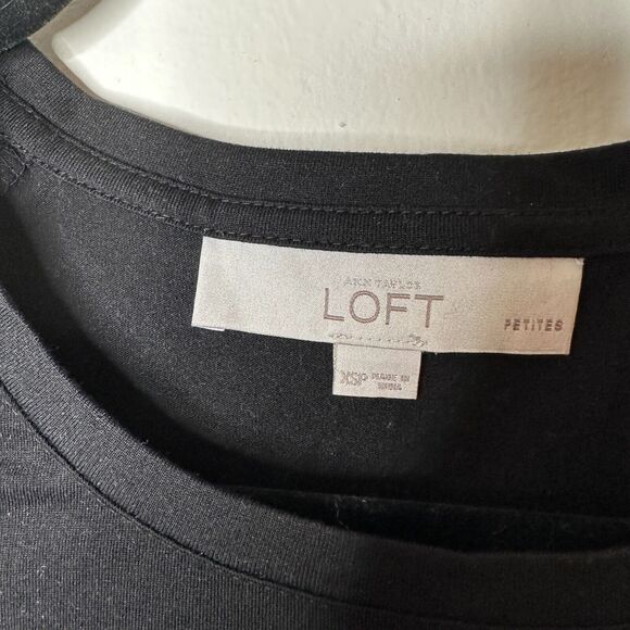 Ann Taylor Loft Black 3/4 Sleeves Cut-Out Triangle Stripe Round Neck Shirt XXP - Picture 3 of 10